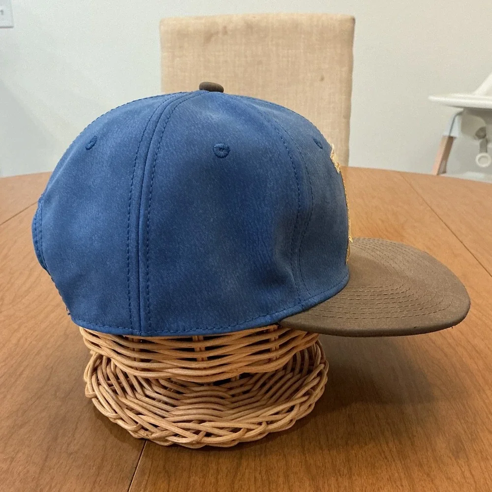 Fallout 76 Snapback Hat Unisex OSFM Blue Brown Faux Leather Gaming Vault-Tec